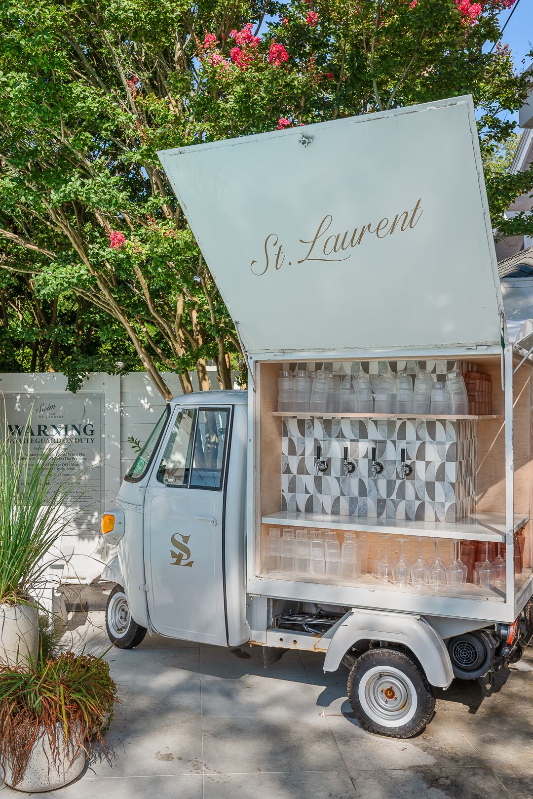 Interior Design, New Jersey St. Laurent Swim Club tour, luxurious poolside lounge chairs, haven relaxation and elegant greenery by The St. Laurent and AD Approved photographer, Tori Sikkema.