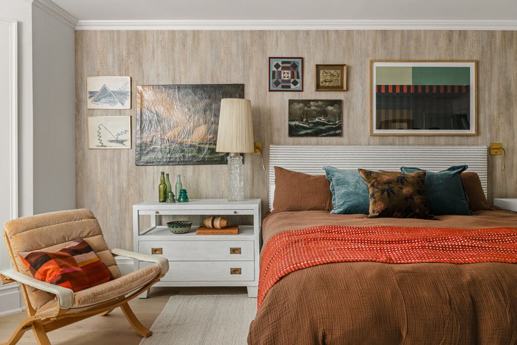 Editorial interior photograph of a coastal living space emphasizing texture and light