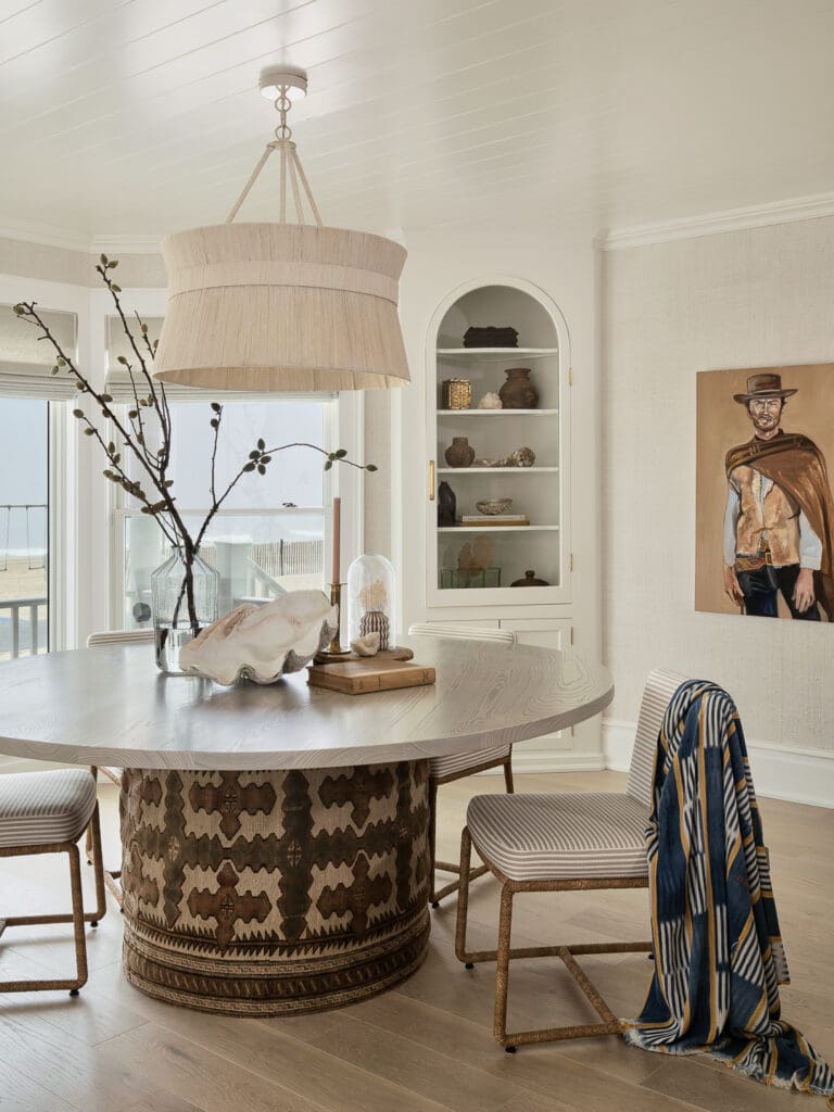 Editorial interior photography of a low-fi coastal dining space in Manasquan, New Jersey